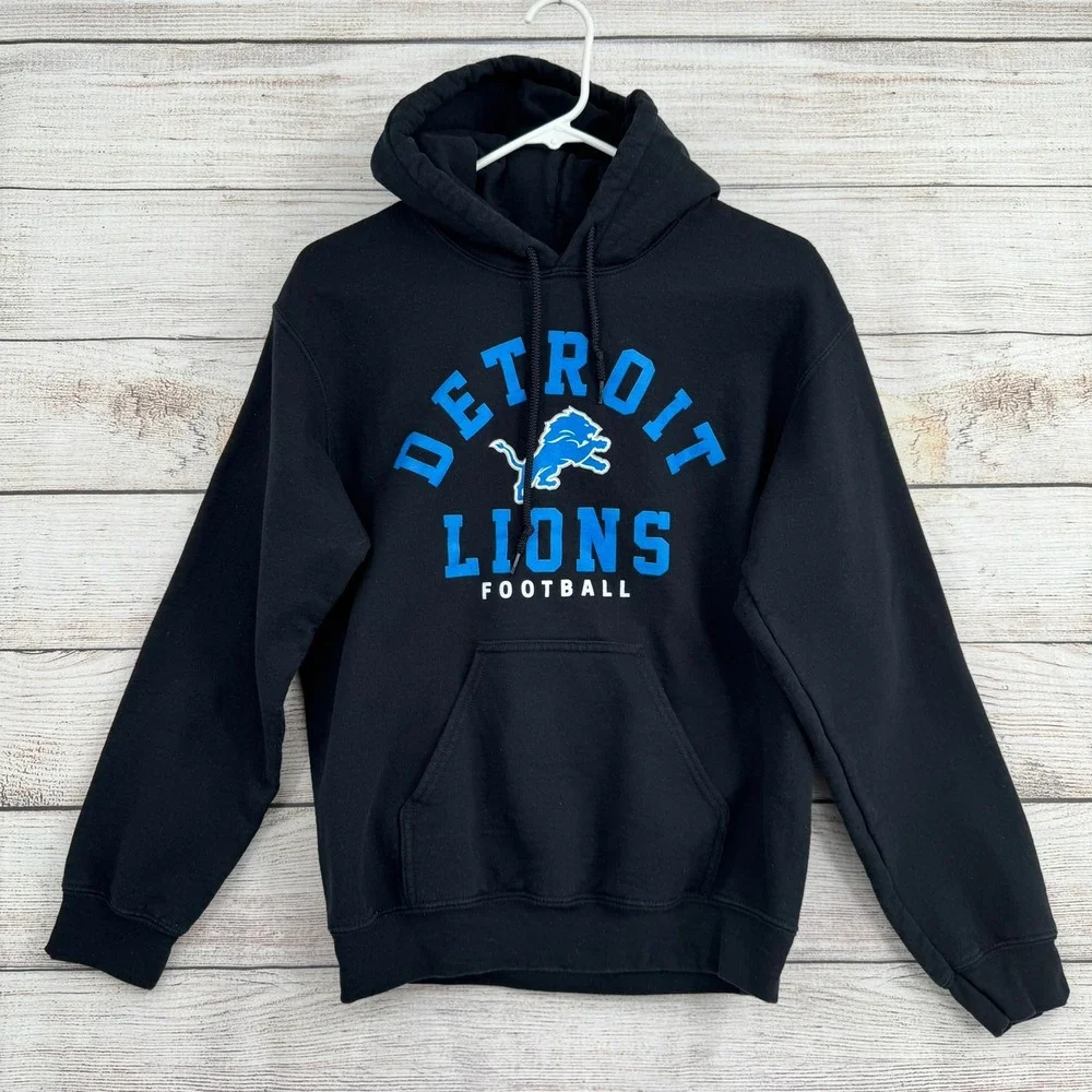 NFL Team Apparel Detroit Lions Hoodie Mens Small Black Football Graphic Pullover